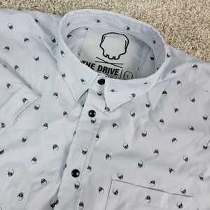 The Drive Clothing Mens Large Gray AOP Skulls Performance Pearl Snap SS